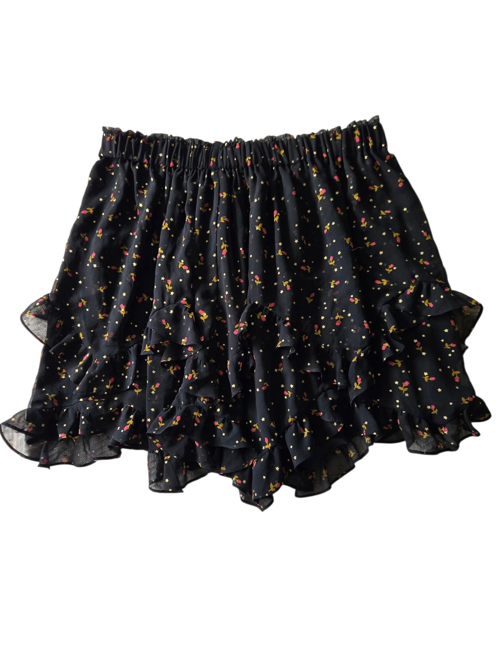 For Love & Lemons XL Ruffle Mini Skirt Black Floral Star Boho
